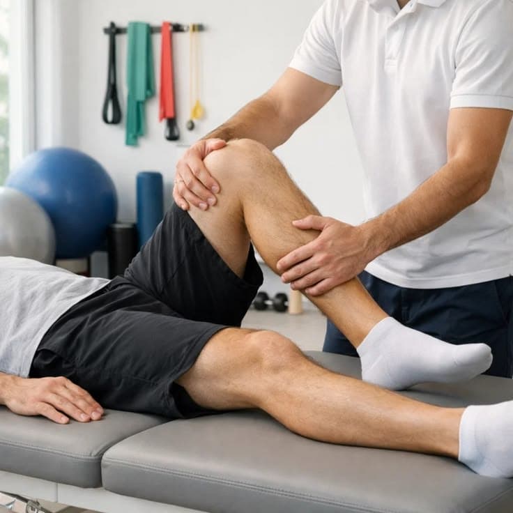 Knee bend range-of-motion assessment with resistance bands during physiotherapy in Rawalpindi